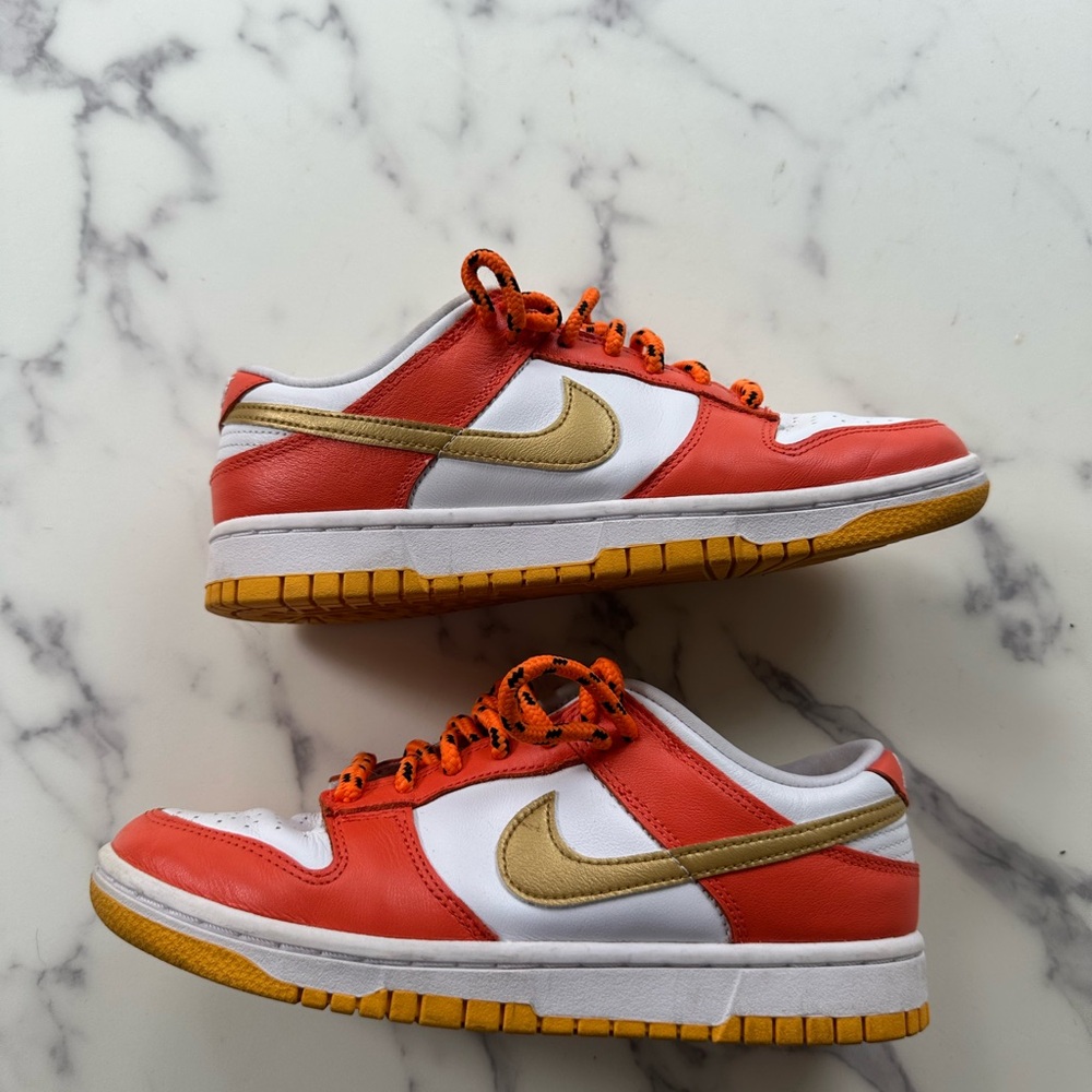 Nike Women's Orange and Gold Dunks